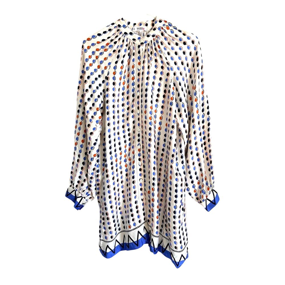 LemLem Meaza Printed Mini Shirt Dress Long Sleeve Button Small Boho Chic Resort